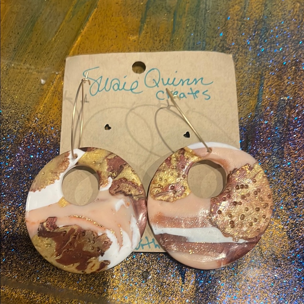 Handcrafted Round Earrings with Gold and Brown Accents